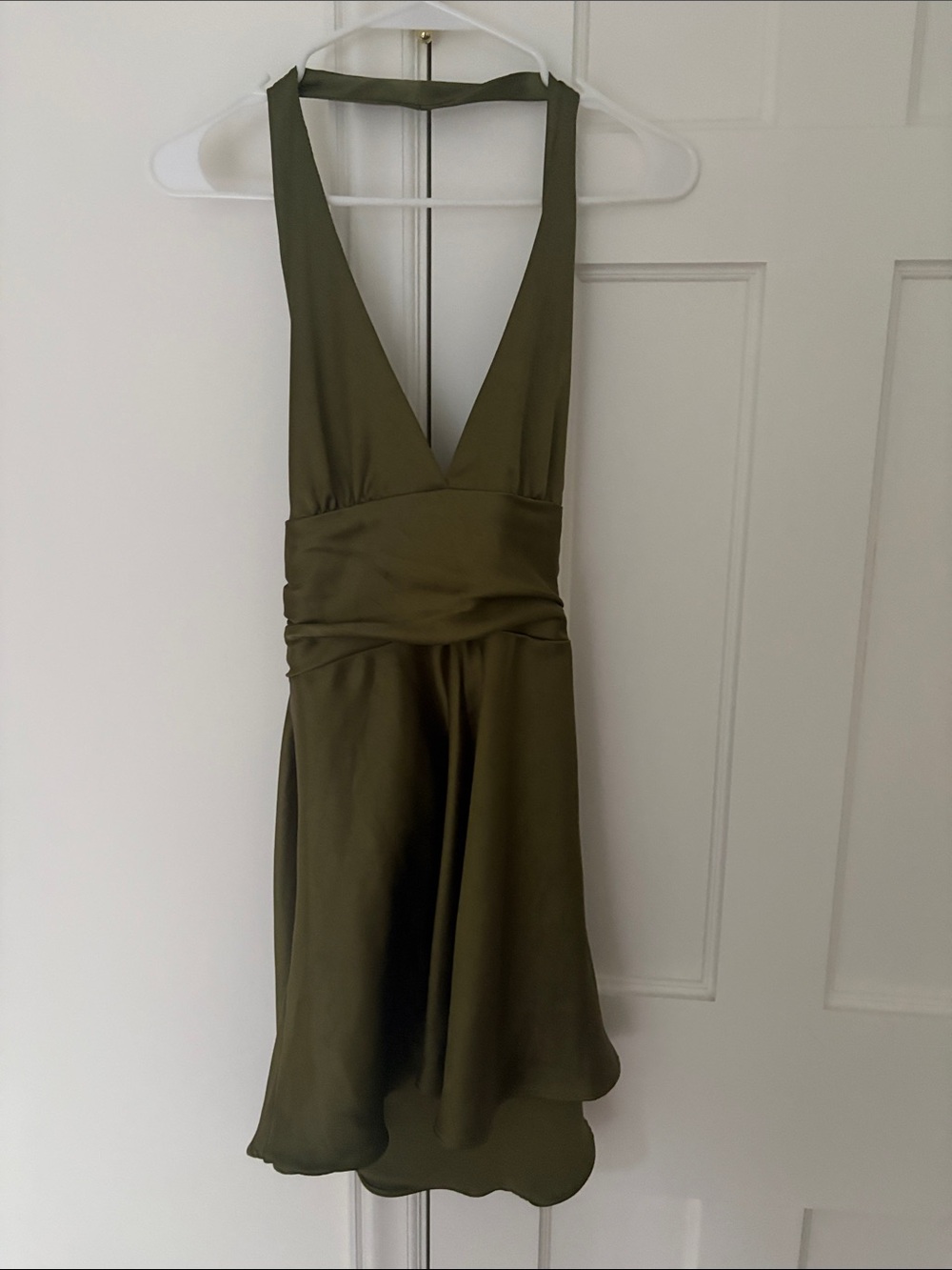 Zara Olive Green V-Neck Halter Mini Dress